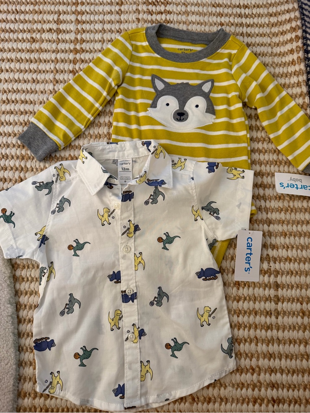 Carter's 2pc Outfit Set 12M Striped Fox Bodysuit & Dino Button-Up